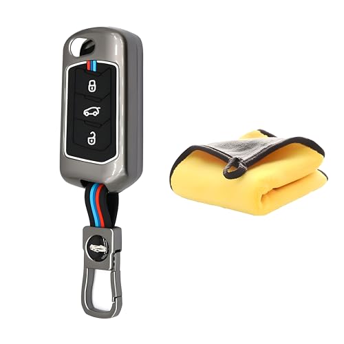 Metal Alloy Key Cover & Microfiber Cloth Leather TPU Keycover Compatible for Mahindra Scorpio,XUV 300 Marazzo ,XUV 700m,XUV 400 EV | Bolerom,Thar | TUV 3 Button Flip Key