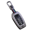Metal Alloy Car Key Cover & Soft Silicon Black Striped Case KeyHolder Compatible for Toyota Fortuner, Legender, Innova Crysta, HyCross, Land Cruiser, Hilux 3 Button Smart