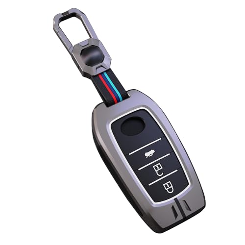 Metal Alloy Car Key Cover & Soft Silicon Black Striped Case KeyHolder Compatible for Toyota Fortuner, Legender, Innova Crysta, HyCross, Land Cruiser, Hilux 3 Button Smart
