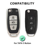 Leather TPU Key Cover Compatible for Tata Nexon Harrier Altroz Punch Safari Tigor Tiago Zest Bolt 3 Button flip Key