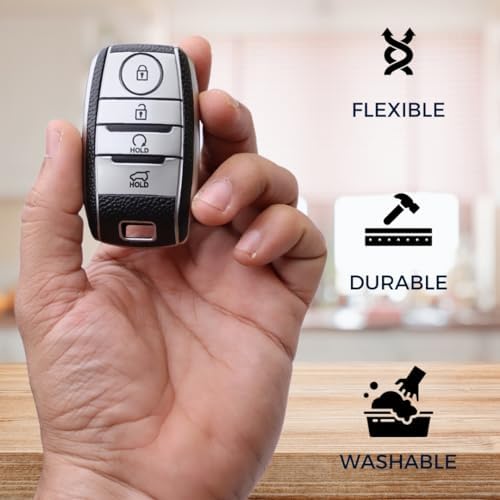 TPU Leather Key Cover Compatible for Kia Seltos | Sonet | Carens 4 Button Smart Key