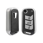 Leather TPU Key Cover and Keychain Compatible for Mahindra Thar, Bolero, Scorpio, XUV700, XUV400, XUV300, TUV300, Marazzo 3 Button flip Key