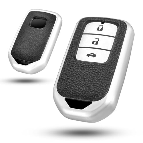 Leather TPU Key Cover Compatible for Honda Elevate | City | Amaze | WRV | CRV | Jazz | 3 Button Smart Key