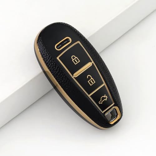 Premium Soft TPU Leather Pattern Key Cover Compatible with Maruti Suzuki 3 Button Baleno Ciaz Vitara Brezza S Cross Swift Ignis and Urban Cruiser Smart Key