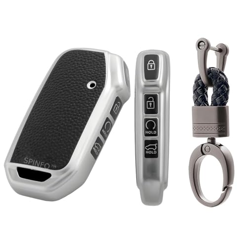 Leather TPU Key Cover Compatible with Kia Seltos 2023 Facelift HTX | Carens X Line | Sonet Facelift 4 Button Smart Key