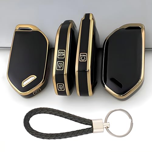 Gold TPU Key Cover & Keychain for Kia Syros Smart Key Premium Soft TPU Car Key Protector for Kia Smart Key
