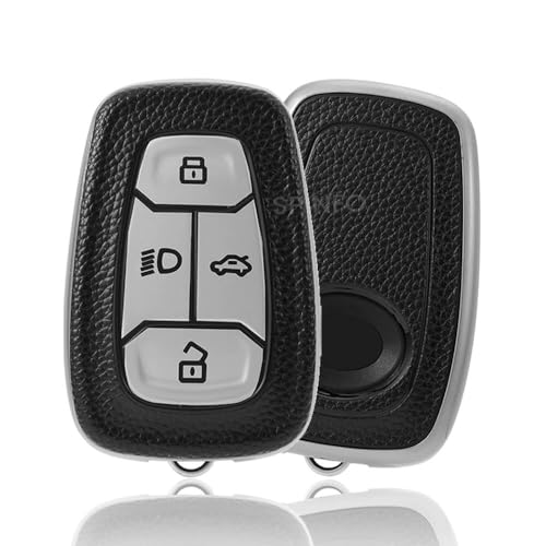 Leather TPU Key Cover Compatible for Tata Nexon Harrier Safari Altroz Punch Tigor 4 Button Smart Key