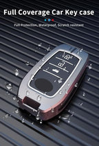 Metal Alloy Car Key Cover & Soft Silicon Black Striped Case KeyHolder Compatible for Toyota Fortuner, Legender, Innova Crysta, HyCross, Land Cruiser, Hilux 3 Button Smart