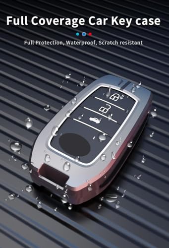 Metal Alloy Car Key Cover & Soft Silicon Black Striped Case KeyHolder Compatible for Toyota Fortuner, Legender, Innova Crysta, HyCross, Land Cruiser, Hilux 3 Button Smart