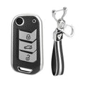Leather TPU Key Cover and Keychain Compatible for Mahindra Thar, Bolero, Scorpio, XUV700, XUV400, XUV300, TUV300, Marazzo 3 Button flip Key