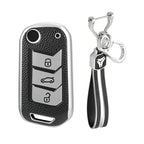 Leather TPU Key Cover and Keychain Compatible for Mahindra Thar, Bolero, Scorpio, XUV700, XUV400, XUV300, TUV300, Marazzo 3 Button flip Key