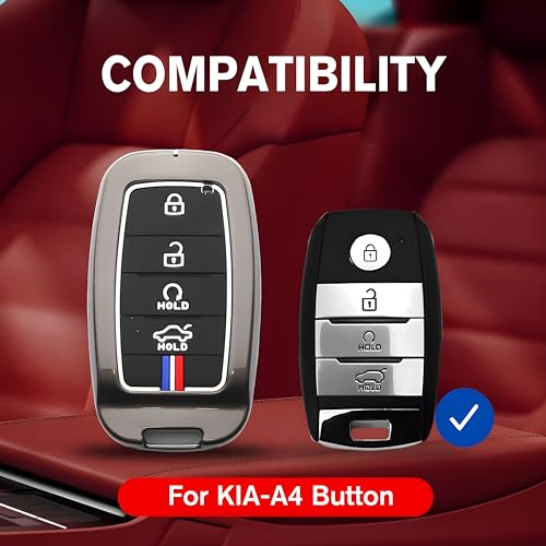 Metal Alloy Key Cover Compatible for Kia Seltos | Sonet | Carens 4 Button Smart Key
