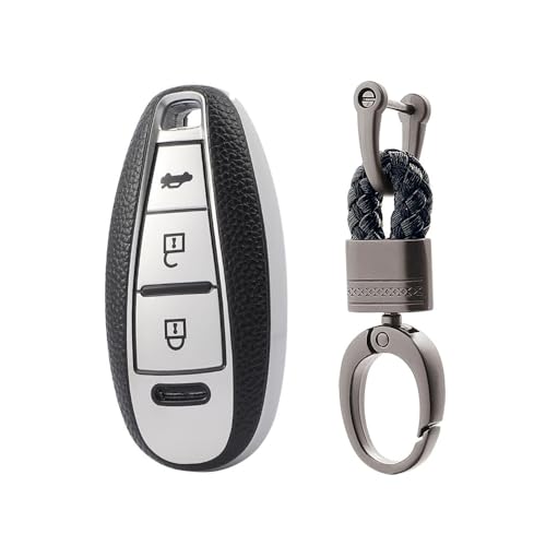 PremiumSoft TPU Leather Pattern Key Cover Compatible with Maruti 3 Button Baleno Ciaz Vitara Brezza S Cross Swift Ignis and Urban Cruiser Smart Key (Silver)
