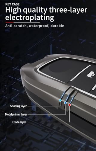Metal Alloy Car Key Cover & Soft Silicon Black Striped Case KeyHolder Compatible for Toyota Fortuner, Legender, Innova Crysta, HyCross, Land Cruiser, Hilux 3 Button Smart