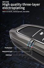 Metal Alloy Car Key Cover & Soft Silicon Black Striped Case KeyHolder Compatible for Toyota Fortuner, Legender, Innova Crysta, HyCross, Land Cruiser, Hilux 3 Button Smart