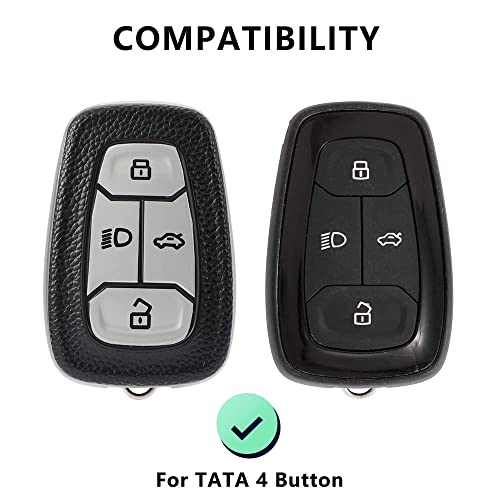 Leather TPU Key Cover Compatible for Tata Nexon Harrier Safari Altroz Punch Tigor 4 Button Smart Key