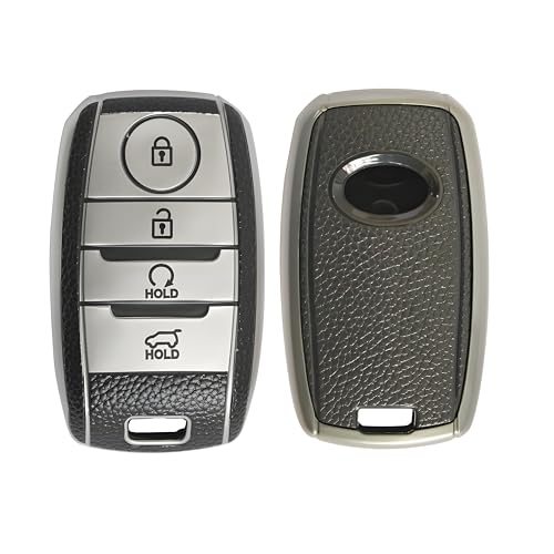 TPU Leather Key Cover Compatible for Kia Seltos | Sonet | Carens 4 Button Smart Key