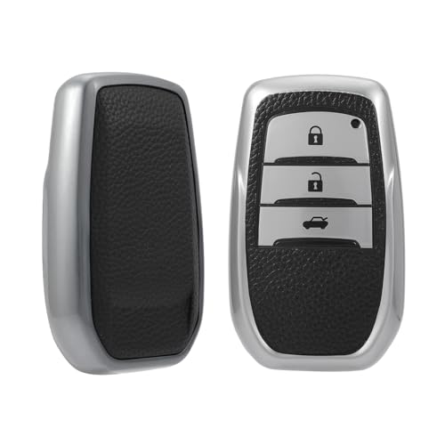 Pack of 2 Premium Soft TPU Leather Pattern Key Cover Compatible with Toyota Inova, fortuner,3 Button Smart Key