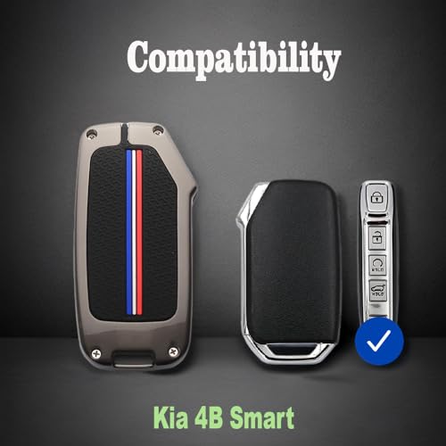 Zinc Alloy Metal Key Cover Compatible for Kia Seltos, Sonet 2023 Facelift 4 Button Smart Key