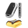 Leather TPU Key Cover and Car Cleaning Towel Compatible with Kia Seltos 2023 Facelift HTX | Carens X Line | Sonet Facelift 4 Button Smart Key