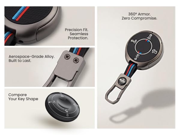 Metal Key Cover with Keychain for Tata | Harrier EV | 6 Button Round smart Key.