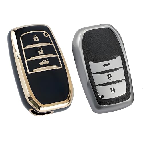 Pack of 2 Premium Soft TPU Leather Pattern Key Cover Compatible with Toyota Inova, fortuner,3 Button Smart Key