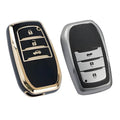 Pack of 2 Premium Soft TPU Leather Pattern Key Cover Compatible with Toyota Inova, fortuner,3 Button Smart Key