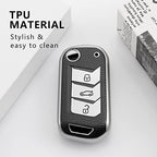 Leather TPU Key Cover and Keychain Compatible for Mahindra Thar, Bolero, Scorpio, XUV700, XUV400, XUV300, TUV300, Marazzo 3 Button flip Key