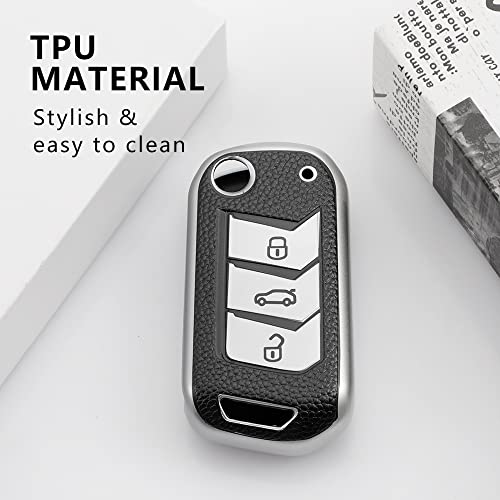 Leather TPU Key Cover and Keychain Compatible for Mahindra Thar, Bolero, Scorpio, XUV700, XUV400, XUV300, TUV300, Marazzo 3 Button flip Key