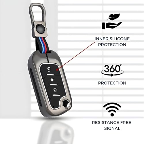 Metal Alloy Key Cover & Microfiber Cloth Leather TPU Keycover Compatible for Mahindra Scorpio,XUV 300 Marazzo ,XUV 700m,XUV 400 EV | Bolerom,Thar | TUV 3 Button Flip Key