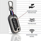 Metal Alloy Key Cover & Microfiber Cloth Leather TPU Keycover Compatible for Mahindra Scorpio,XUV 300 Marazzo ,XUV 700m,XUV 400 EV | Bolerom,Thar | TUV 3 Button Flip Key