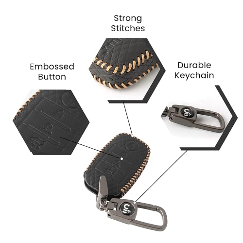 Leather Key Cover Compatible with Kia Seltos | Sonet | Carens 4 Button Smart Key