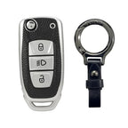 Leather TPU Key Cover Compatible for Tata Nexon Harrier Altroz Punch Safari Tigor Tiago Zest Bolt 3 Button flip Key