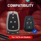 Zinc Metal Key Cover Compatible with Tata Nexon | Harrier | Safari | Altroz | Tigor | EV | Punch | Tiago EV Electric 4 Button Smart Key