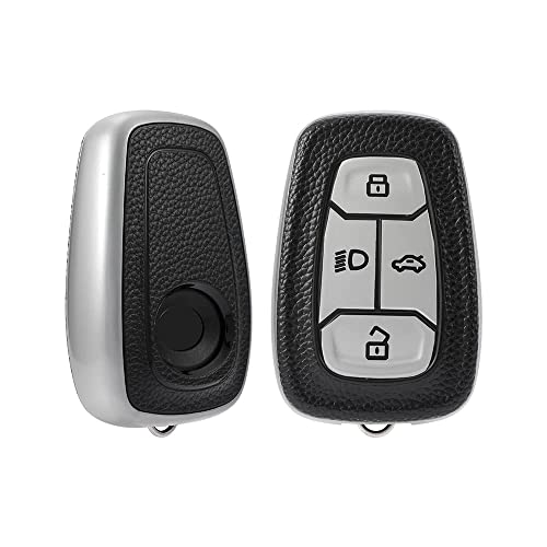 Leather TPU Key Cover Compatible for Tata Nexon Harrier Safari Altroz Punch Tigor 4 Button Smart Key