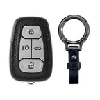 Leather TPU Key Cover and keychain Compatible for Tata Nexon Harrier Safari Altroz Punch Tigor 4 button Smart Key