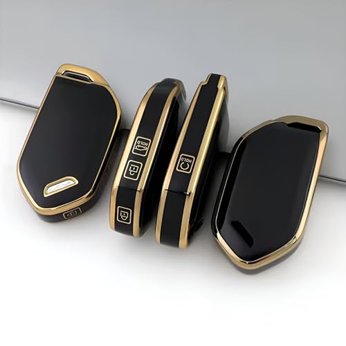 Gold TPU Key Cover & Keychain for Kia Syros Smart Key Premium Soft TPU Car Key Protector for Kia Smart Key