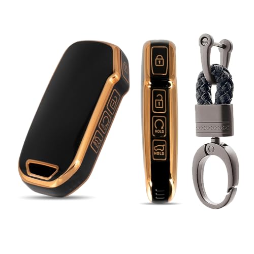 TPU Key Cover and Keyring Compatible with Kia Seltos 2023 Facelift HTX 4 Button Smart Key