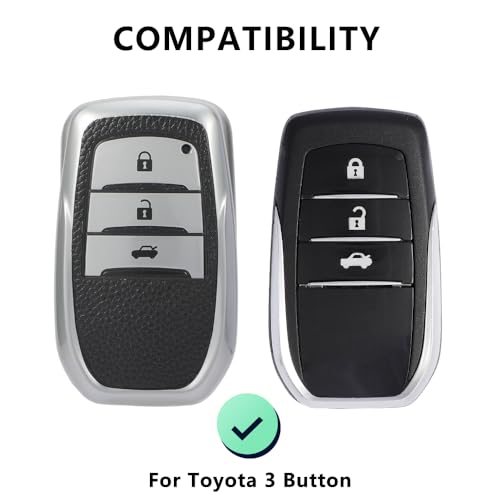 Pack of 2 Premium Soft TPU Leather Pattern Key Cover Compatible with Toyota Inova, fortuner,3 Button Smart Key
