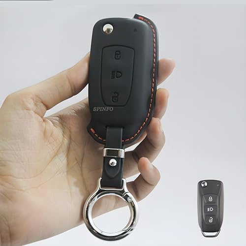 Leather Key Cover and Keychain Compatible for Tata Curvv, Nexon, Harrier, Safari, Punch, Altroz, Tiago, Tigor 3 Button flip Key