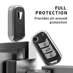 Metal Alloy Key Cover & Microfiber Cloth Leather TPU Keycover Compatible for Mahindra Scorpio,XUV 300 Marazzo ,XUV 700m,XUV 400 EV | Bolerom,Thar | TUV 3 Button Flip Key