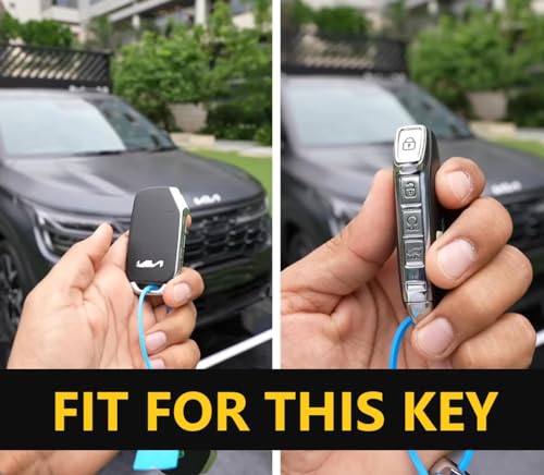 TPU Key Cover and Keyring Compatible with Kia Seltos 2023 Facelift HTX 4 Button Smart Key