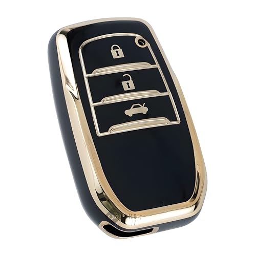 Premium Soft TPU Gold Key Cover Compatible with Toyota Inova, fortuner,3 Button Smart Key