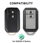 Leather TPU Key Cover and Keychain Compatible for Suzuki 2 Button Smart Key