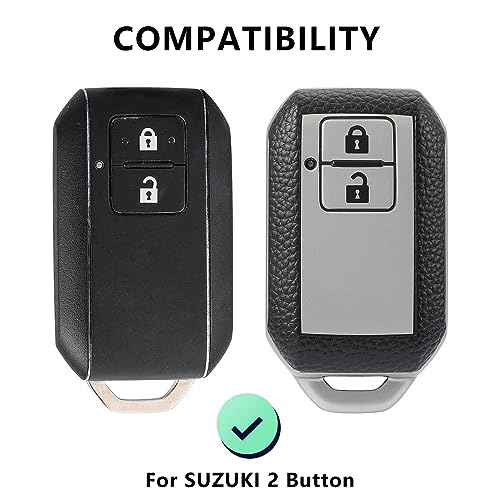 Leather TPU Key Cover and Keychain Compatible for Suzuki 2 Button Smart Key