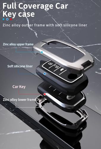 Metal Alloy Car Key Cover & Soft Silicon Black Striped Case KeyHolder Compatible for Toyota Fortuner, Legender, Innova Crysta, HyCross, Land Cruiser, Hilux 3 Button Smart