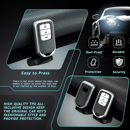Leather TPU Key Cover Compatible for Honda Elevate | City | Amaze | WRV | CRV | Jazz | 3 Button Smart Key