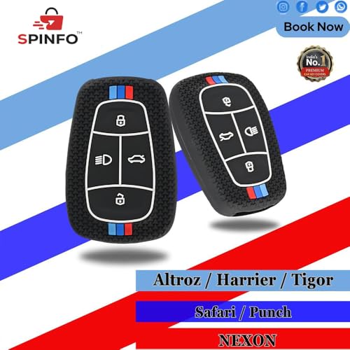 Silicone Key Cover & Keychain Compatible for Tata Nexon, Harrier, Altroz, Tigor BS6, Punch, Safari 2021, Safari Gold 4 Button Smart Key