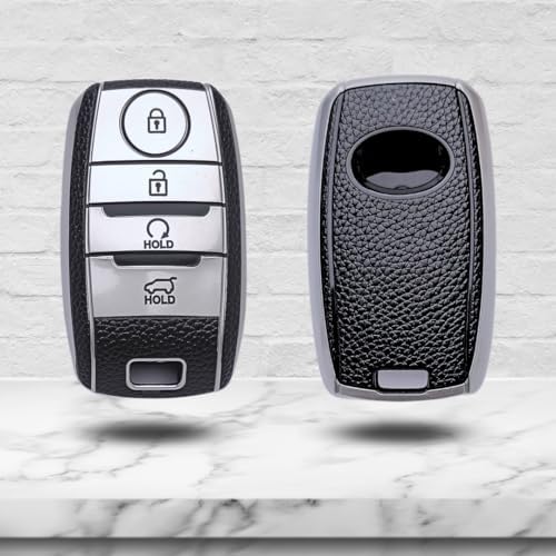 TPU Leather Key Cover Compatible for Kia Seltos | Sonet | Carens 4 Button Smart Key