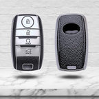 TPU Leather Key Cover Compatible for Kia Seltos | Sonet | Carens 4 Button Smart Key
